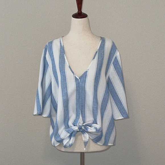 Wish Tops - WISH Blue Striped Tie Waist Blouse Sz. MD